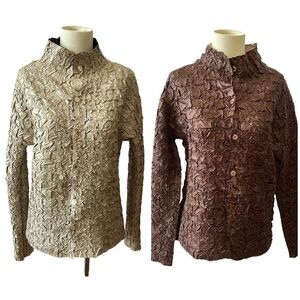 REVERSIBLE CRINKLE TEXTURED TOPPER JACKET M NO TAGS DRESSY LIGHTWEIGHT BUTTON UP